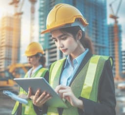 Site engineer using a tablet on a construction site